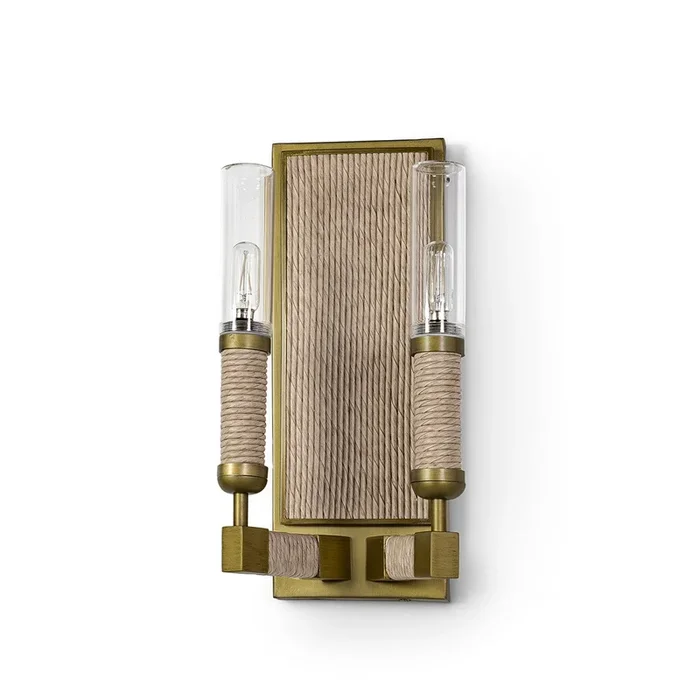 Palecek – 2349-79 – Two Light Outdoor Wall Sconce – Carolina – Brass / Synthetic Rattan – 234979