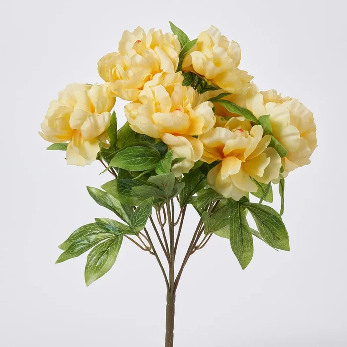 Pastel Yellow Silk Peony Blooms Bush Bouquet – 19″