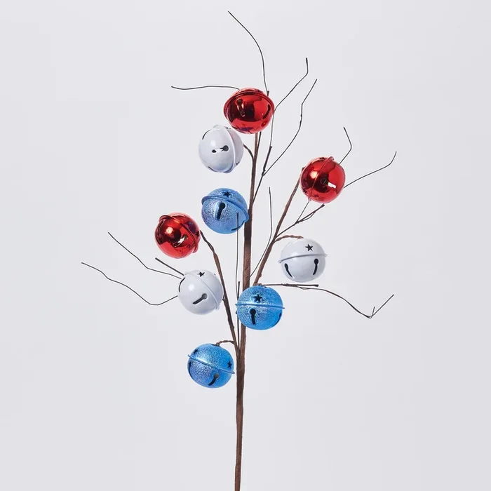 Patriotic Red, White & Blue Bells American Holiday Branch Spray – 24″