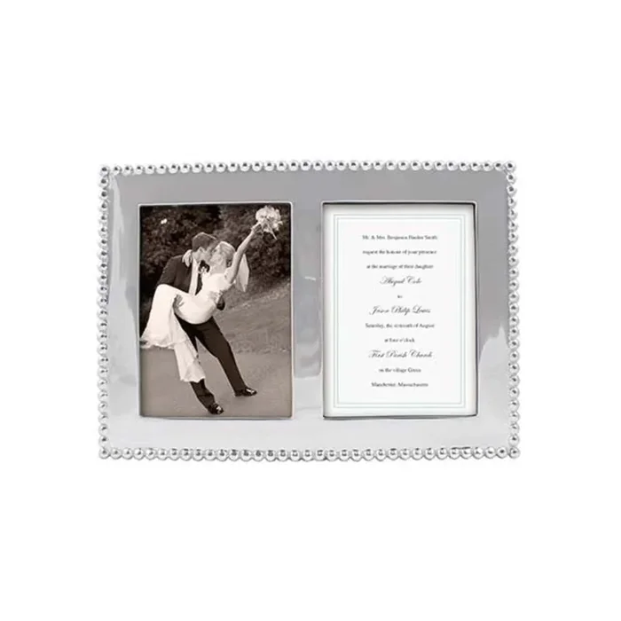 Pearled 5X7 Engravable Double Frame by Mariposa