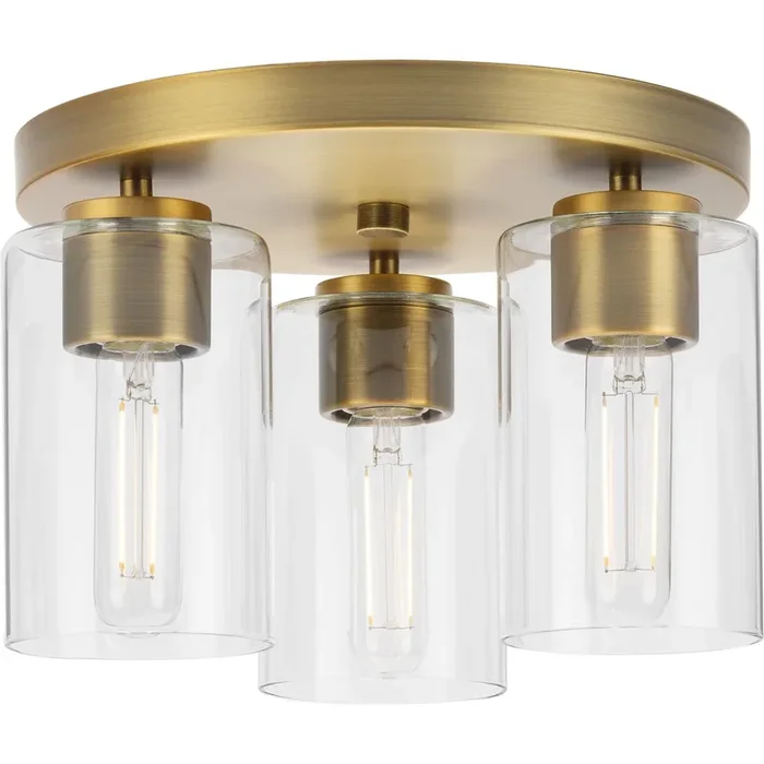 Progress Lighting Cofield Collection 60W Three-Light Flush Mount Fixture Vintage Brass (P350237-163)