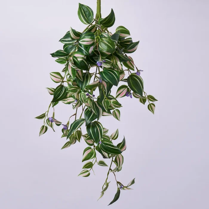 Purple & Green Flowering Wandering Dude Hanging Faux Greenery Bush Spray – 29″