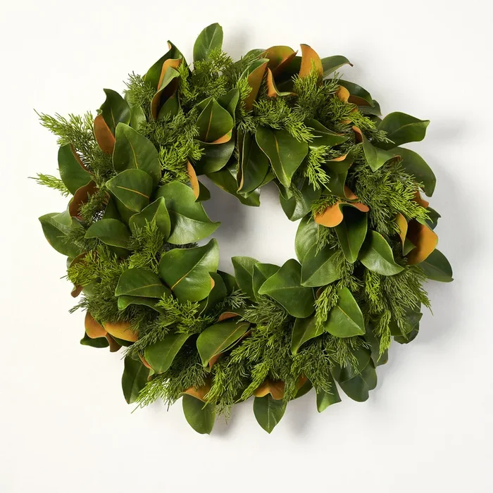 Real Touch Magnolia Leaf & Faux Cedar Winter Front Door Wreath