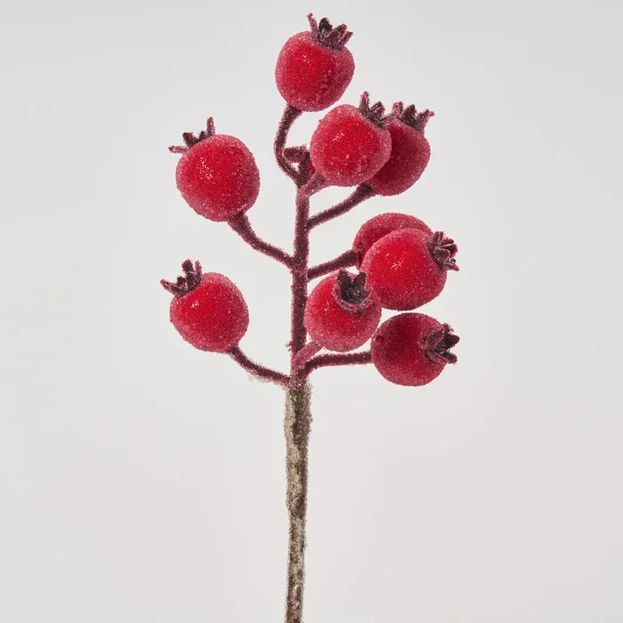 Red Beaded Rosehip Faux Fruit Branch Spray – 12.5″