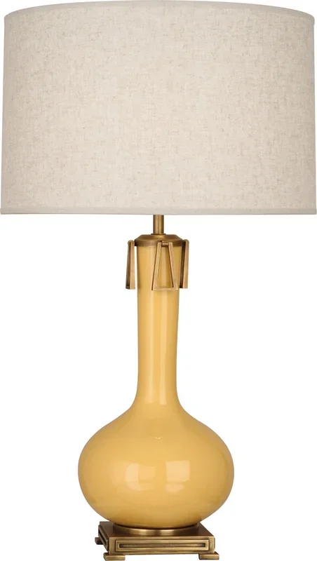 Robert Abbey – SU992 – One Light Table Lamp – Athena – Sunset Yellow Glazed Ceramic w/Aged Brass – SU992
