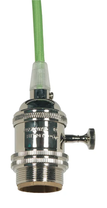 SATCO/NUVO Medium Base Lamp Holder 4-Piece Solid Brass Prewired On/Off Uno Ring 10 Foot 18/2 SVT Light Green Cord Polished Nickel Finish (80-2431)