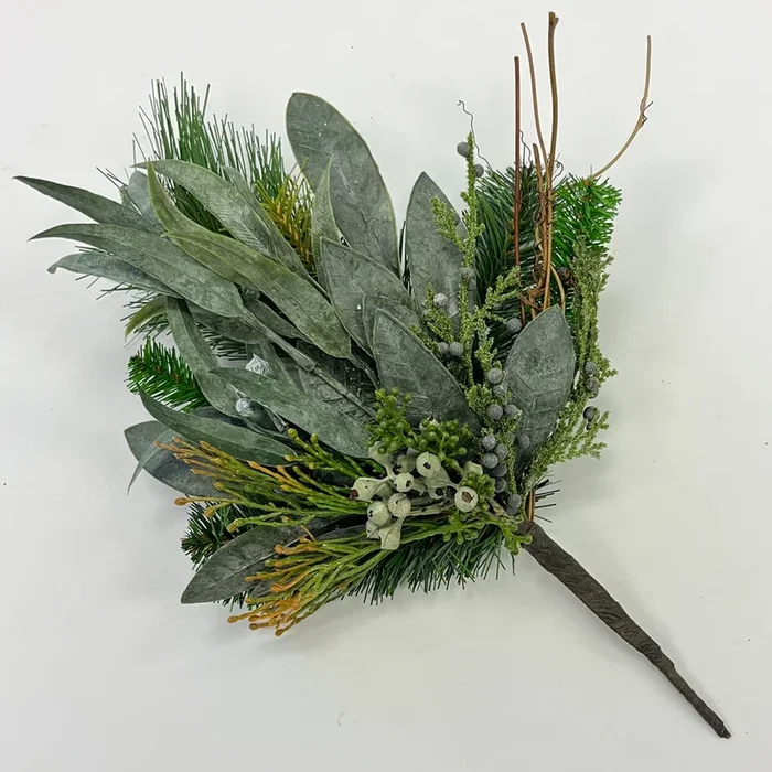 Seeded Eucalyptus, Mixed Pine & Juniper Berry Winter Greenery Pick Spray – 16″