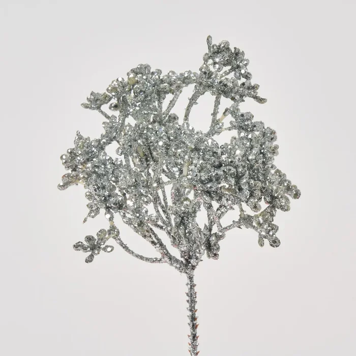 Silver Metallic Glitter Mini Berry Cluster Pick – 8″