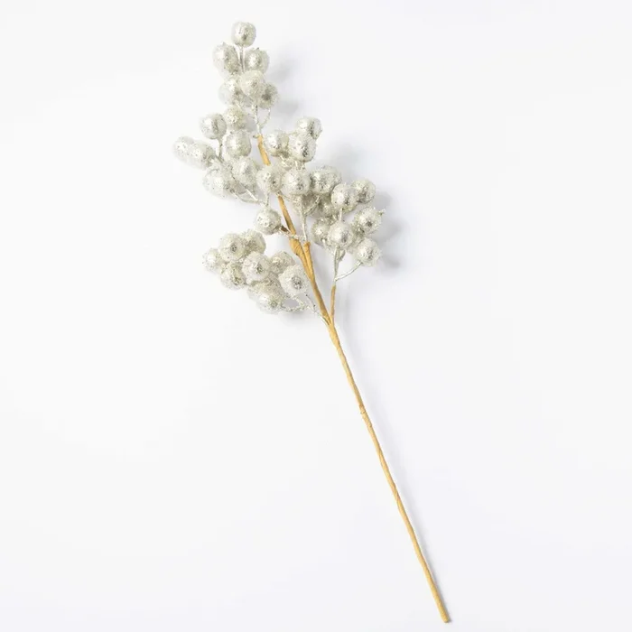 Silver Platinum Sugar Berry Christmas Holiday Spray Stem – 24″