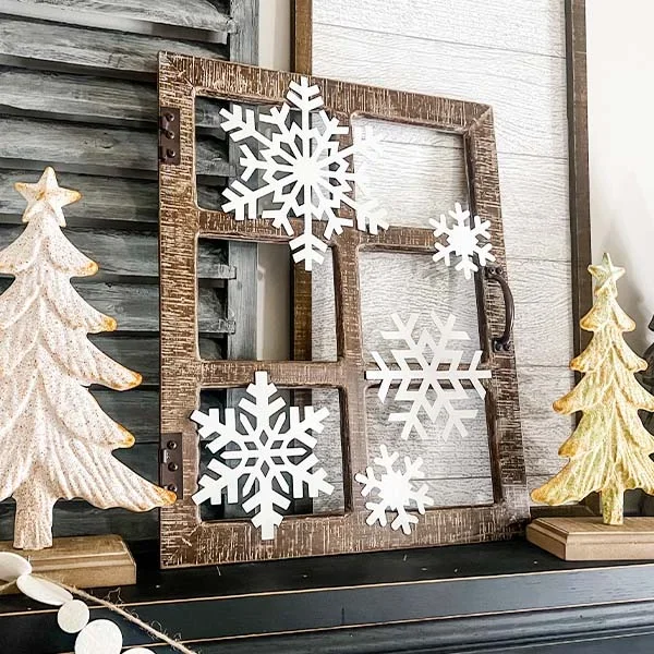 Snowflake Adorned Distressed Wooden Window Frame – Decor Steals