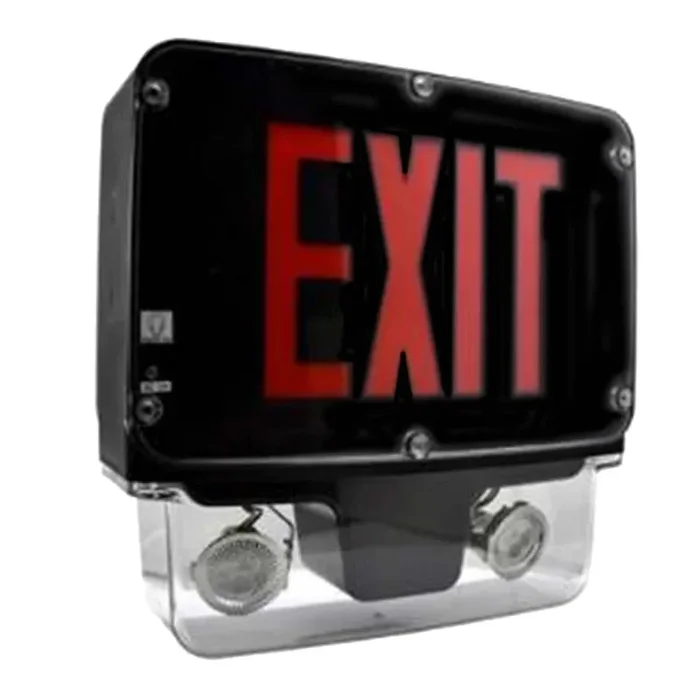 Standard-BL All LED NEMA4X/NSF Exit And Emergency Combo Double Face Red Letters 6V 12W Black Housing (INDCWLEZU2R612B-SDT-TP)
