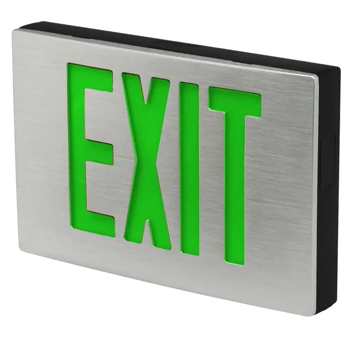 Standard-BL Die-Cast Aluminum Exit Sign Double Face Green Letters Black Housing Aluminum Face Panel AC Only No Self-Diagnostics Dual Circuit With 277V Input (KXTEU2GBA2C-277-TP-USA)
