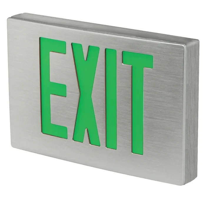 Standard-BL Exit Sign Universal Single/ Double Face Green Letters Aluminum Housing White Face Panel Battery Backup (KXTEU3GAWEM)