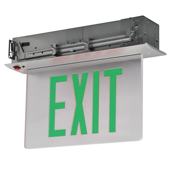 Standard-BL Recessed Edgelit Aluminum Exit Sign Single Face Green Letters Clear Panel White Trim Plate AC Only (RELZXTE1GCW2C-277V)