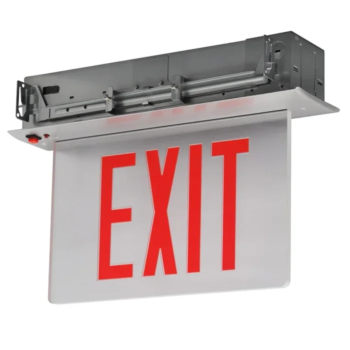 Standard-BL Recessed Edgelit Aluminum Exit Sign Single Face Red Letters Clear Panel Aluminum Trim Plate Battery Backup (RELZXTE1RCAEMSPV-USA)