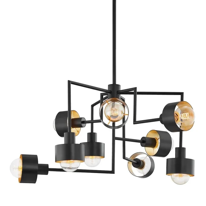 Troy Lighting – F8737-SBK/GL – Nine Light Chandelier – North – Soft Black/Gold Leaf – F8737SBKGL