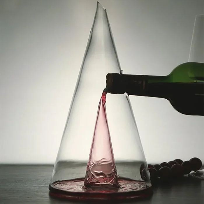 Unique Pyramid Glass Wine Decanter Hand Blown Red Wine Carafe with Wide Base