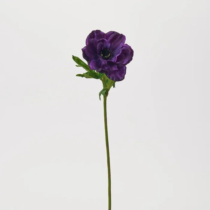 Violet Purple Anemone Bloom Single Faux Floral Stem Spray – 21″