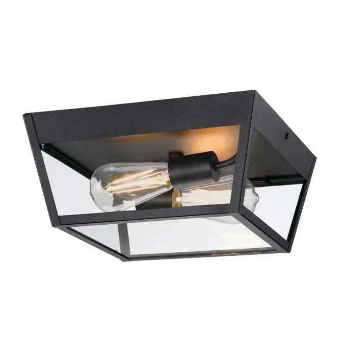 Westinghouse 12 Inch 2 Light Flush Textured Black Clear Glass (6121900)