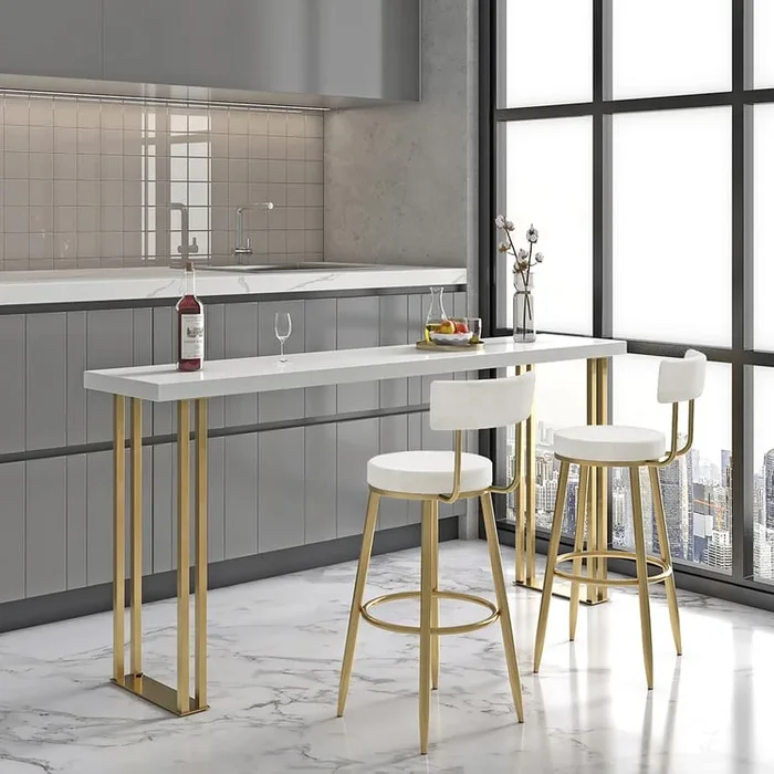 White Bar Height Stool with Velvet Upholstery & Footrest | homary