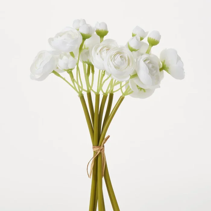 White Mini Silk Ranunculus Faux Floral Stem Bundle Bouquet – 11″