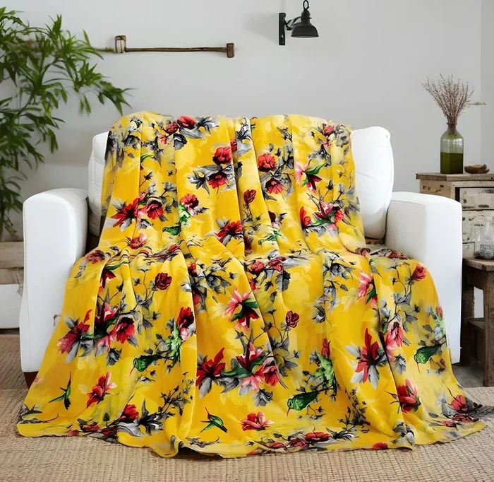 Yellow Farmhouse Rustic Spring Floral Hummingbirds Soft Fleece Throw B – Decor Steals